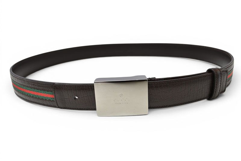 Gucci Belt 95 Leather Sherry Line Dark Brown Green Red — view 8