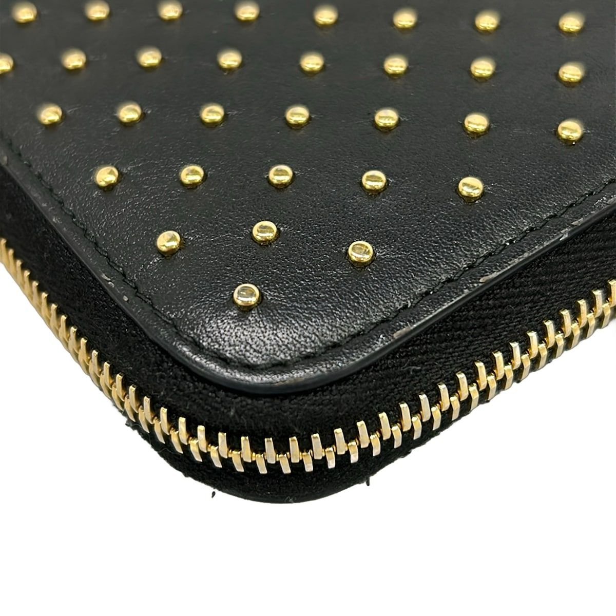 Prada Wallet Black Gold Studded Zip Around Leather — view 6