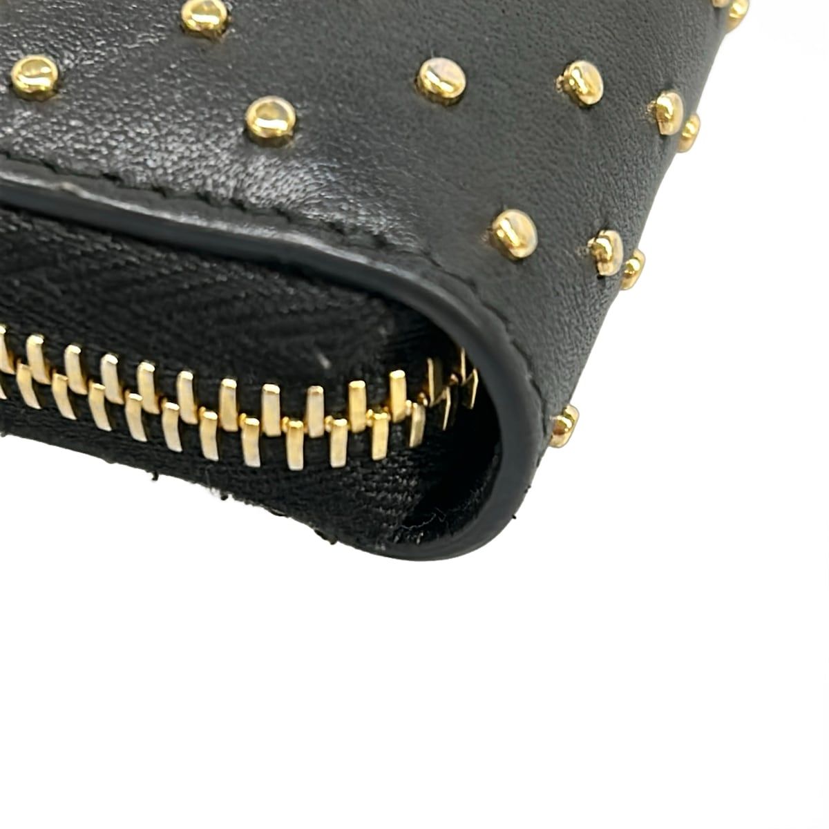 Prada Wallet Black Gold Studded Zip Around Leather — view 7