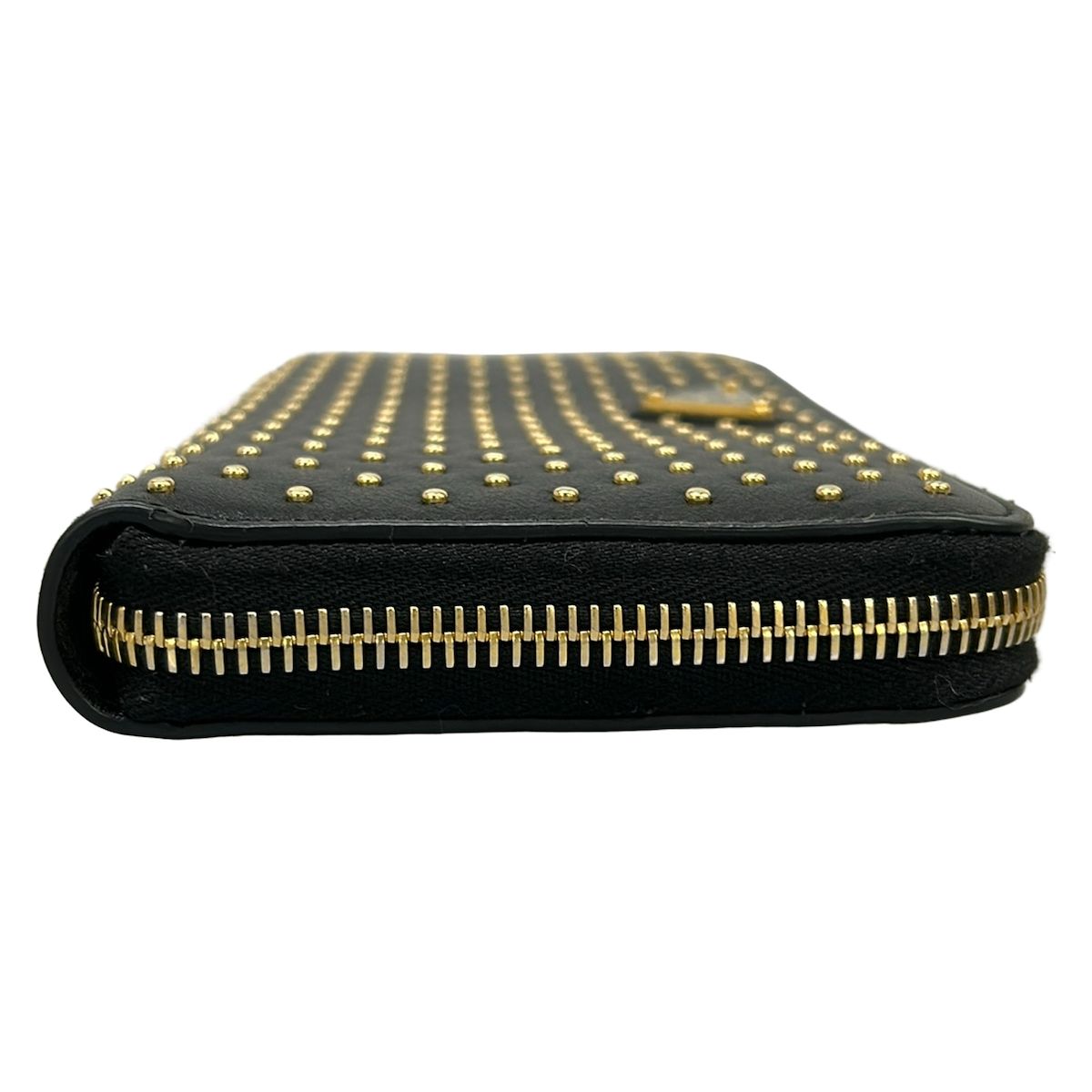 Prada Wallet Black Gold Studded Zip Around Leather — view 8