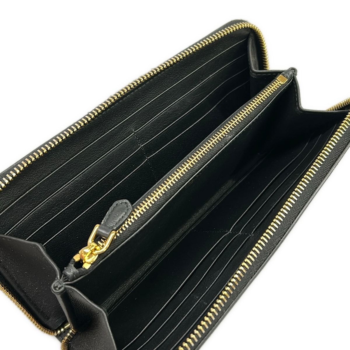 Prada Wallet Black Gold Studded Zip Around Leather — view 3