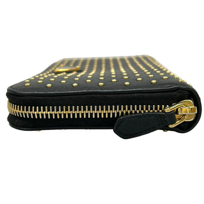Prada Wallet Black Gold Studded Zip Around Leather — view 9