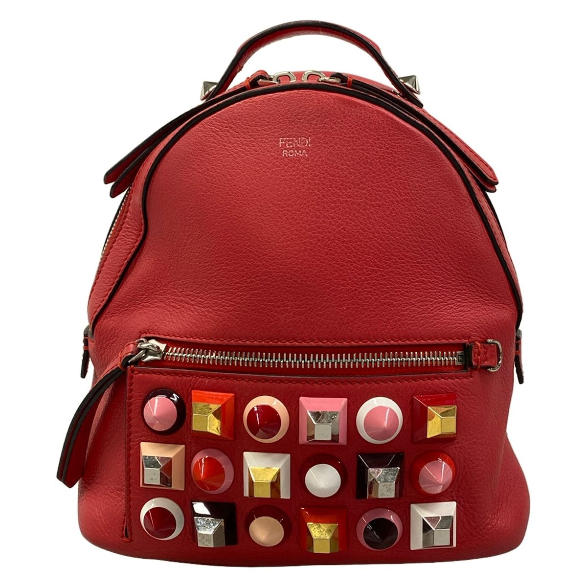Fendi Sac Mini Backpack Red Studs Leather