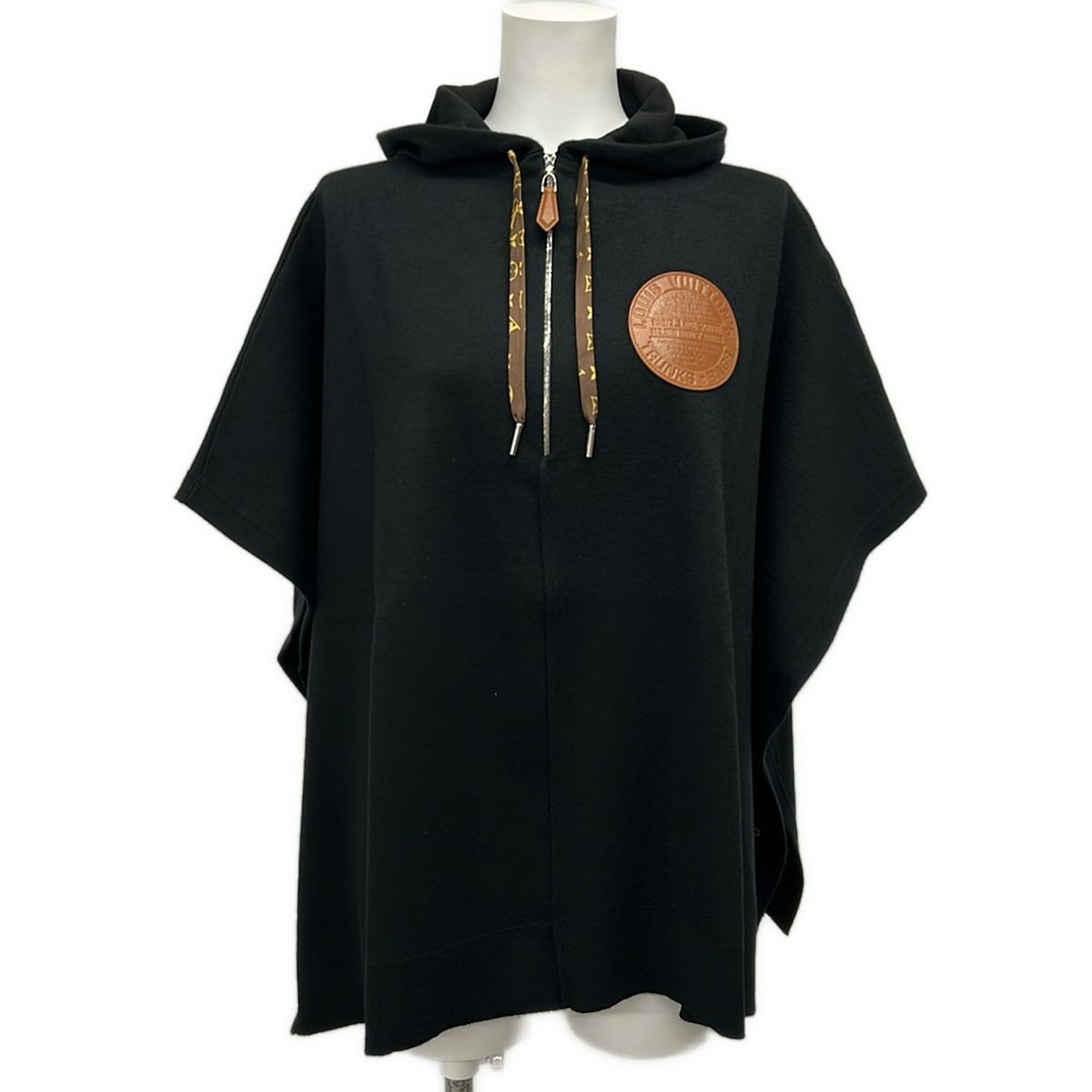 Louis Vuitton Poncho XS Black Knit Leather Patch Half Zip Cotton