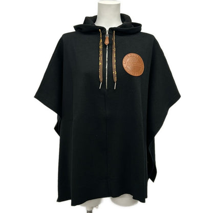 Louis Vuitton Poncho XS Black Knit Leather Patch Half Zip Cotton