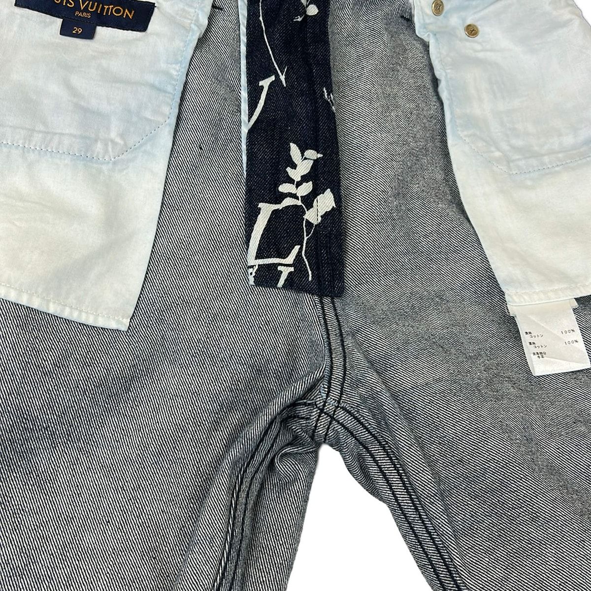 Louis Vuitton Jeans 29 LV Leaf Allover Pattern Regular Denim Pants Navy White — view 7