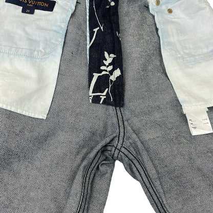 Louis Vuitton Jeans 29 LV Leaf Allover Pattern Regular Denim Pants Navy White — view 7