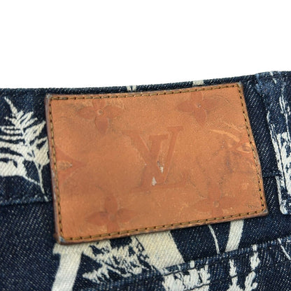 Louis Vuitton Jeans 29 LV Leaf Allover Pattern Regular Denim Pants Navy White — view 9