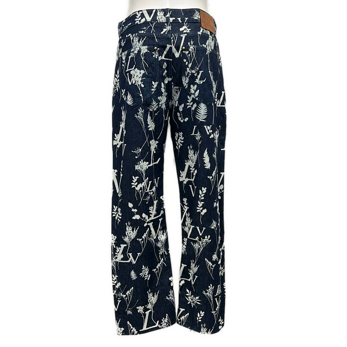 Louis Vuitton Jeans 29 LV Leaf Allover Pattern Regular Denim Pants Navy White — view 2