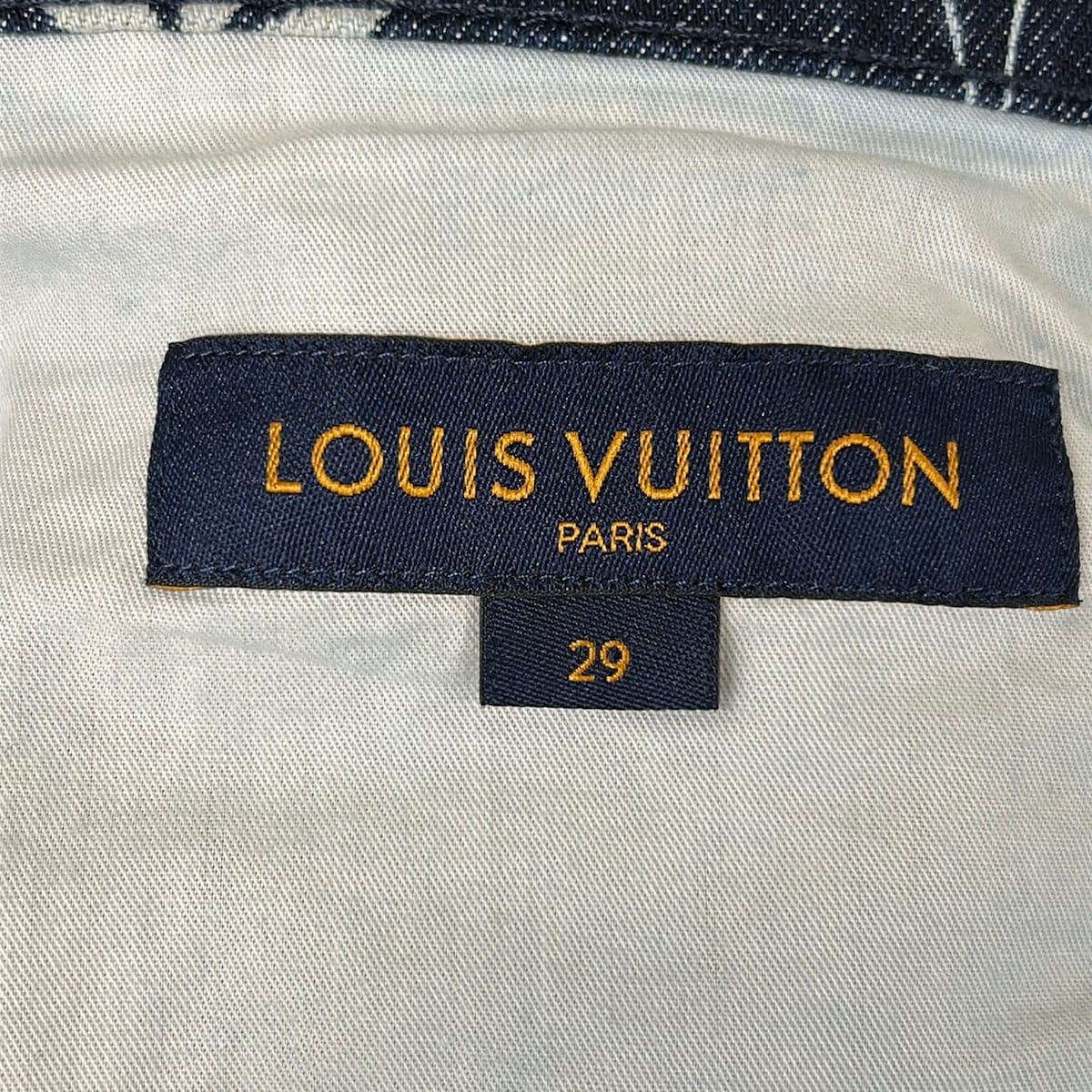 Louis Vuitton Jeans 29 LV Leaf Allover Pattern Regular Denim Pants Navy White — view 3