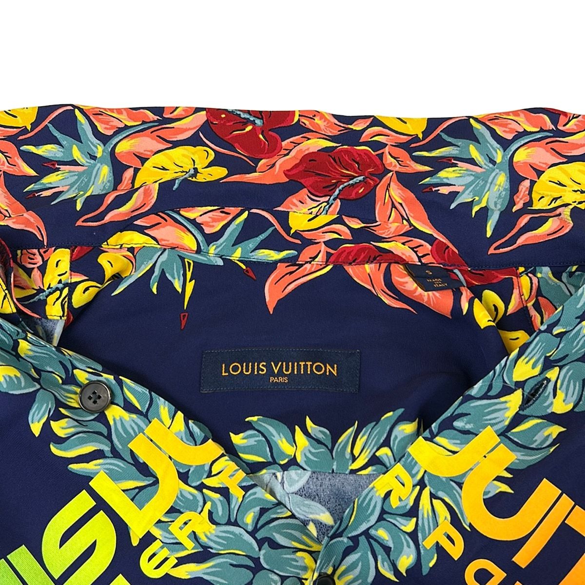 Louis Vuitton Short Sleeve Shirt S Neon Logo Aloha Navy Pink Multi Floral — view 8