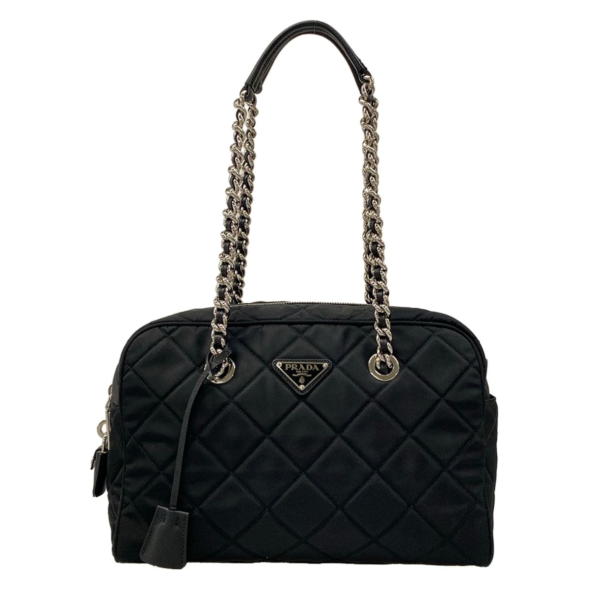 Prada Shoulder Bag Black Quilted Chain Leather