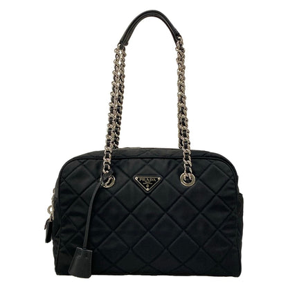 Prada Shoulder Bag Black Quilted Chain Leather