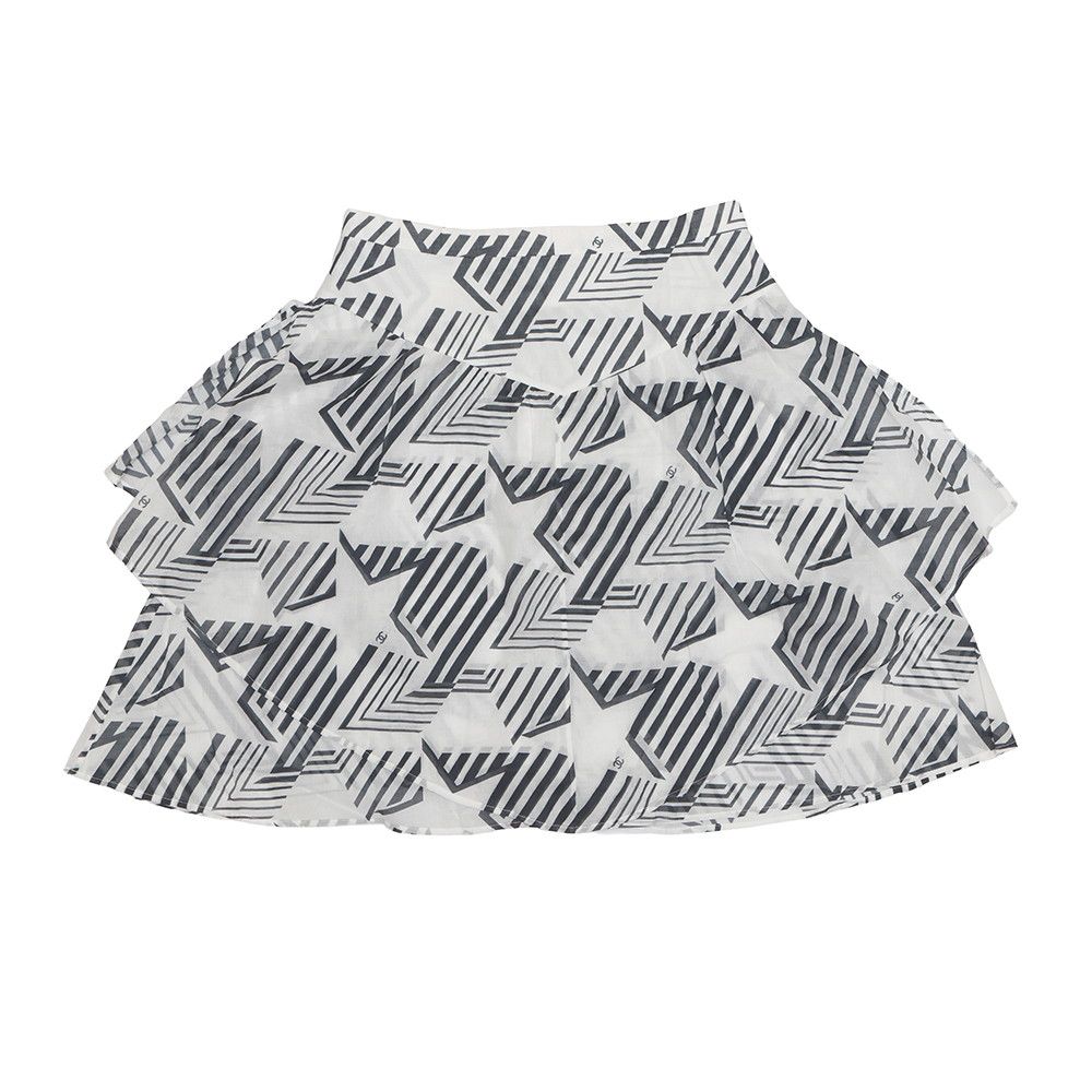 Chanel Skirt CC Logo Cotton 38 White Black