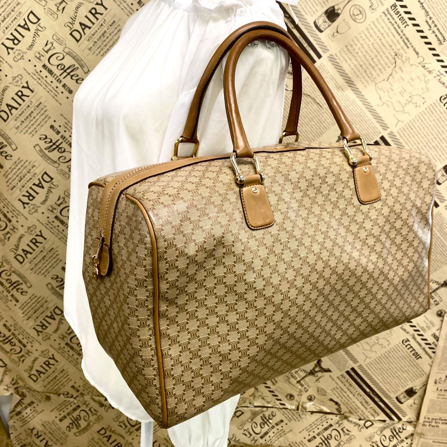 Celine Handbag Boston White Macadam Travel Business Mothers — view 3