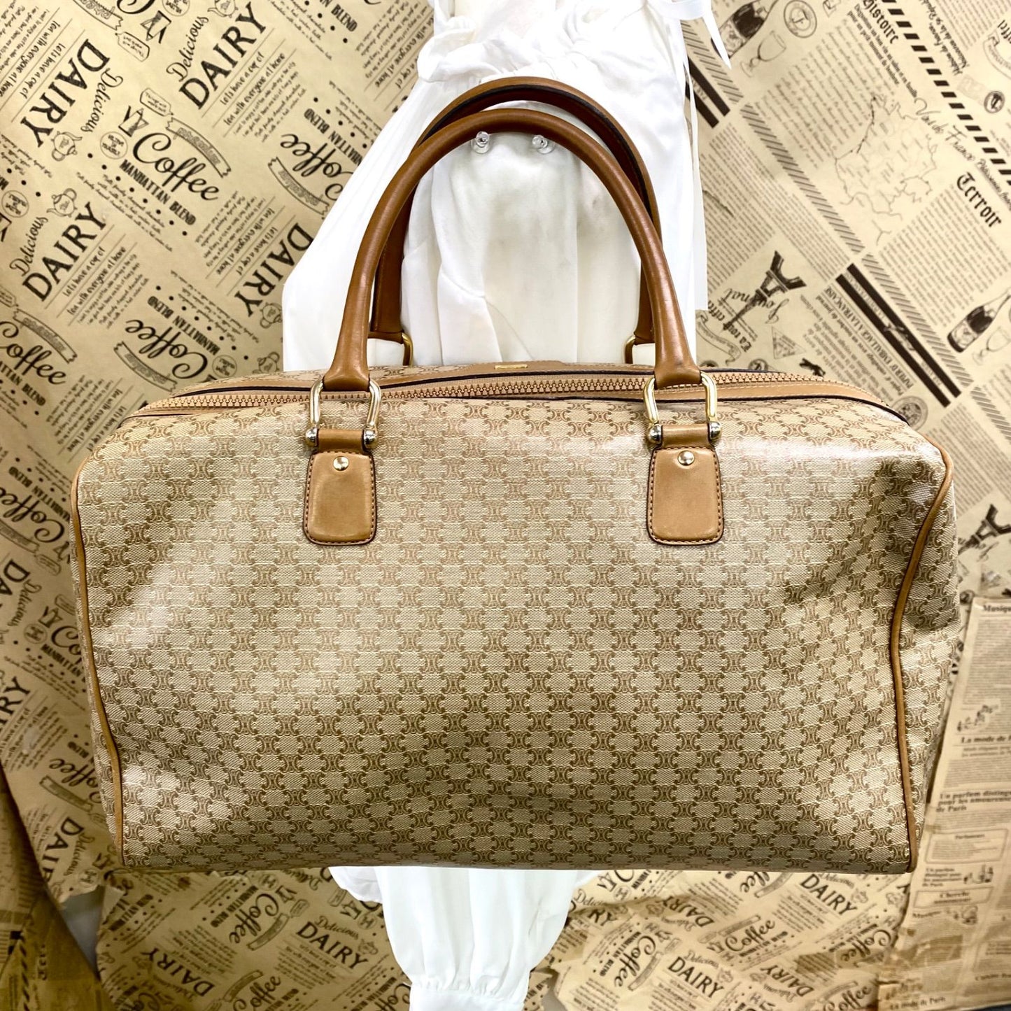Celine Handbag Boston White Macadam Travel Business Mothers — view 2
