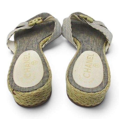 Chanel Marine Wedge Sole Sandals Mules CC Logo Cross 38 Gray — view 5