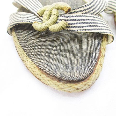 Chanel Marine Wedge Sole Sandals Mules CC Logo Cross 38 Gray — view 8