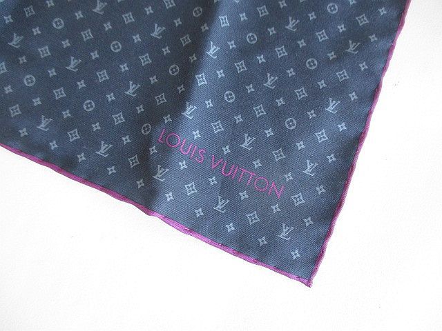 Louis Vuitton Monogram Pattern Pocket Square Navy Silk — view 2