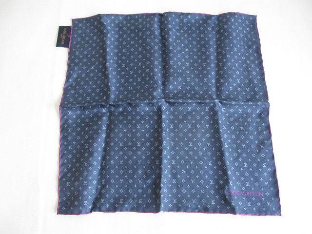 Louis Vuitton Monogram Pattern Pocket Square Navy Silk