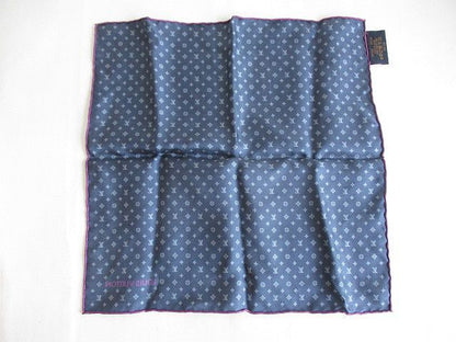 Louis Vuitton Monogram Pattern Pocket Square Navy Silk — view 4