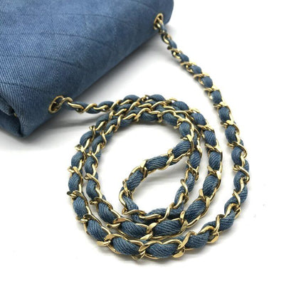 Chanel CC Logo Mini Quilted Denim Chain Shoulder Bag Blue — view 7