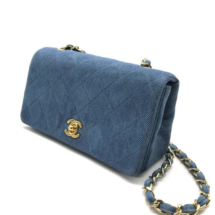 Chanel CC Logo Mini Quilted Denim Chain Shoulder Bag Blue — view 2