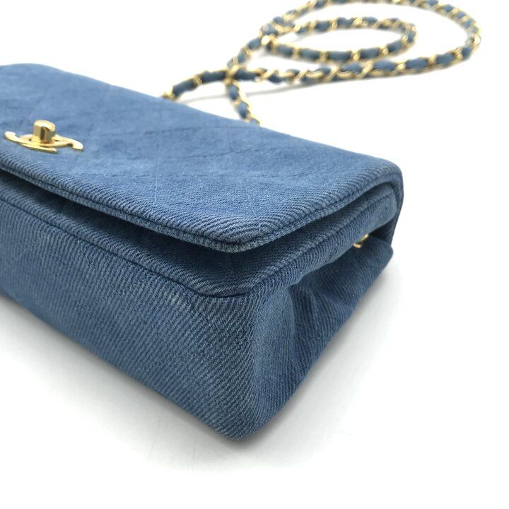 Chanel CC Logo Mini Quilted Denim Chain Shoulder Bag Blue — view 6