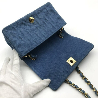Chanel CC Logo Mini Quilted Denim Chain Shoulder Bag Blue — view 8