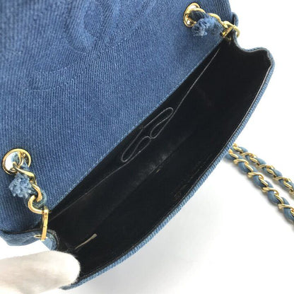 Chanel CC Logo Mini Quilted Denim Chain Shoulder Bag Blue — view 9