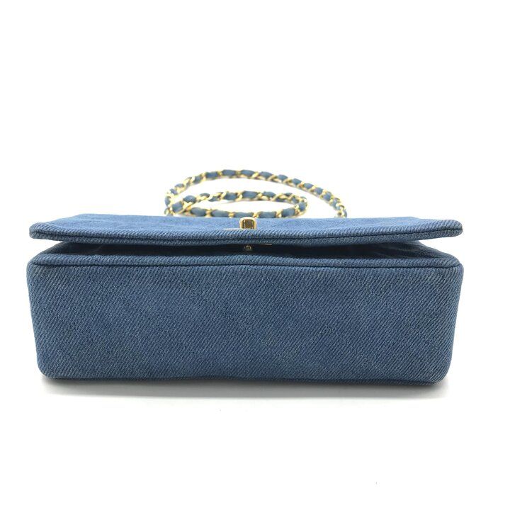 Chanel CC Logo Mini Quilted Denim Chain Shoulder Bag Blue — view 4