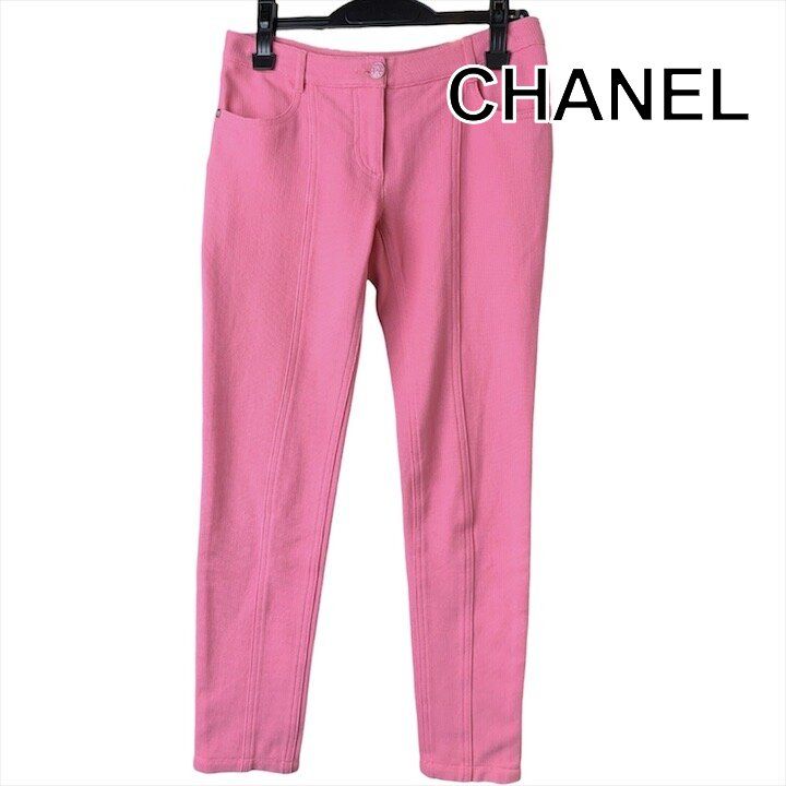 Chanel CC Logo Button Low Waist Pants Trousers Pink 36 Sizes Cotton Y2k