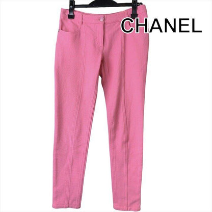 Chanel CC Logo Button Low Waist Pants Trousers Pink 36 Sizes Cotton Y2k