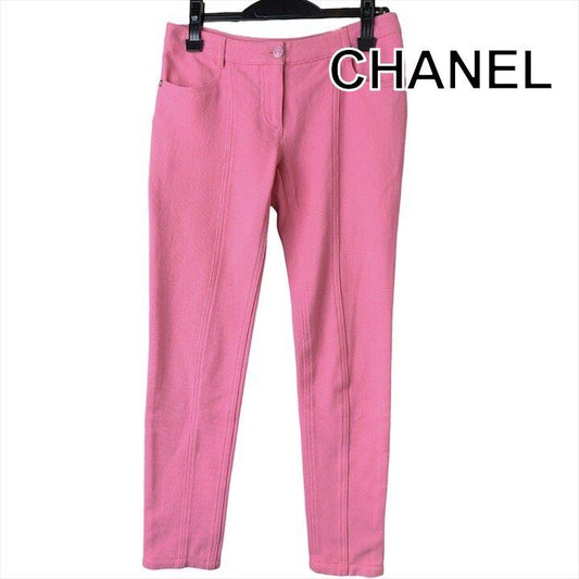 Chanel CC Logo Button Low Waist Pants Trousers Pink 36 Sizes Cotton Y2k