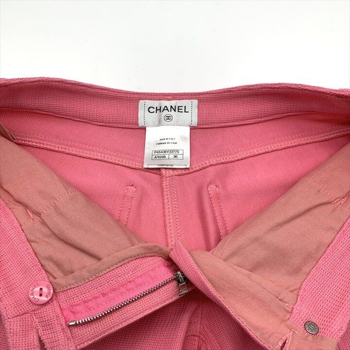 Chanel CC Logo Button Low Waist Pants Trousers Pink 36 Sizes Cotton Y2k — view 4