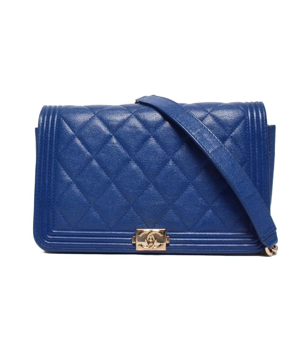 Chanel Chain Shoulder Bag Wallet Gold Caviar Leather Bow Quilted
