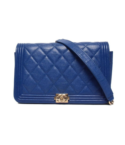 Chanel Chain Shoulder Bag Wallet Gold Caviar Leather Bow Quilted