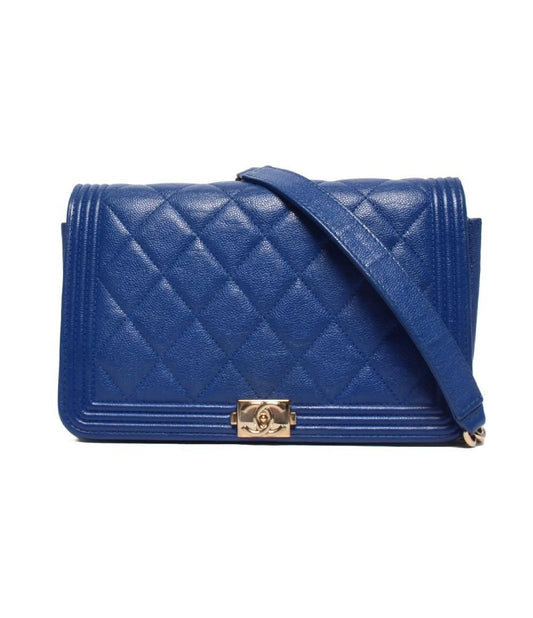 Chanel Chain Shoulder Bag Wallet Gold Caviar Leather Bow Quilted