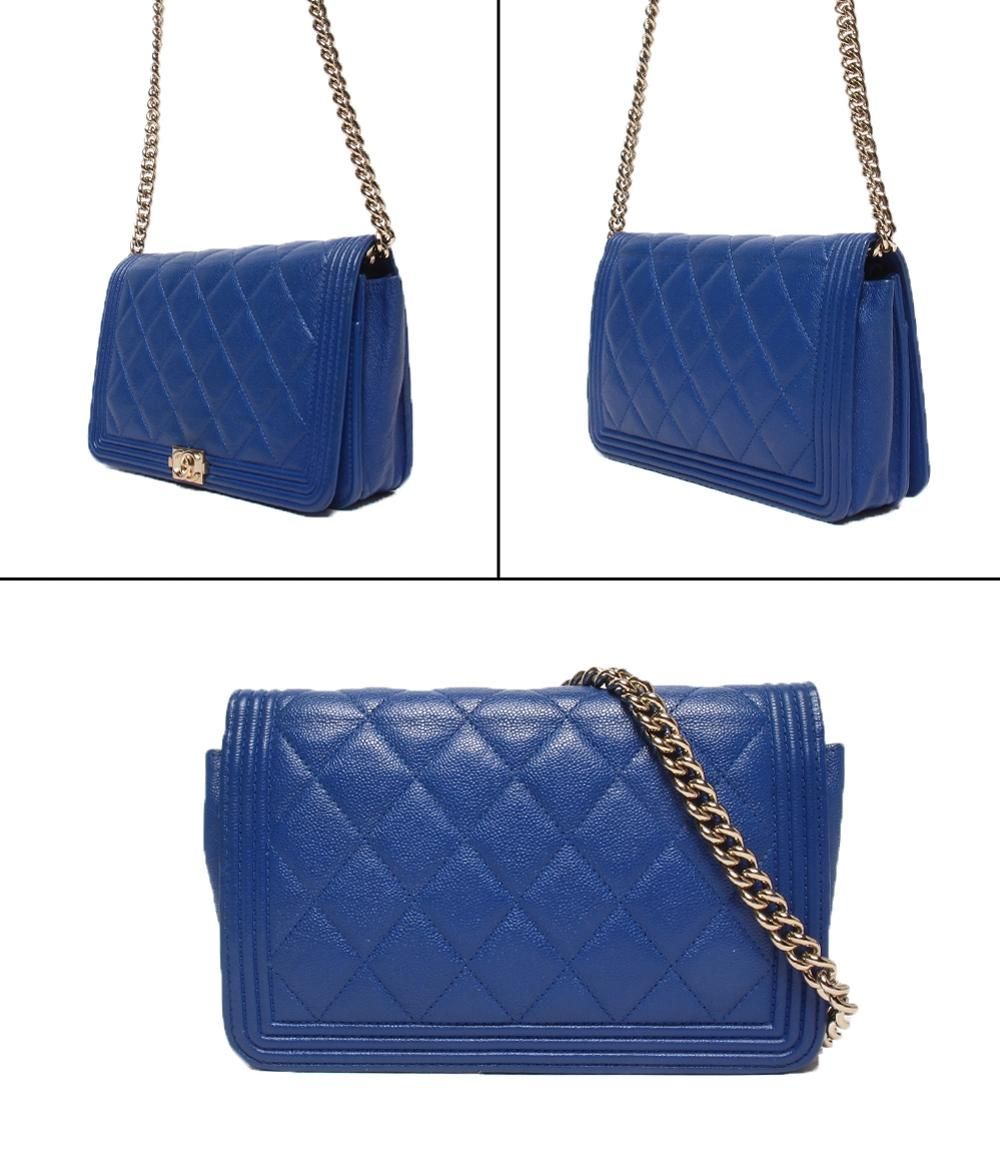 Chanel Chain Shoulder Bag Wallet Gold Caviar Leather Bow Quilted — view 2