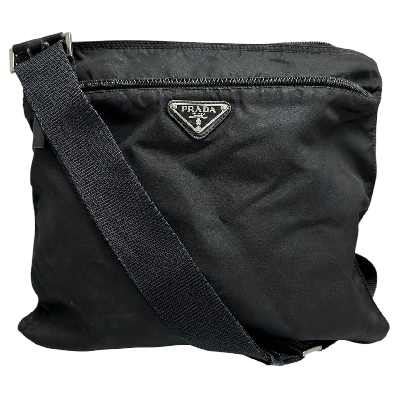 Prada Tessuto Triangle Logo Black Silver Nylon Shoulder Bag