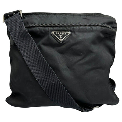 Prada Tessuto Triangle Logo Black Silver Nylon Shoulder Bag