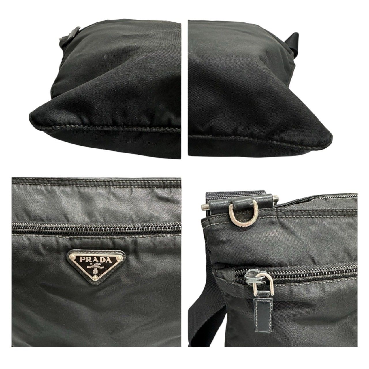 Prada Tessuto Triangle Logo Black Silver Nylon Shoulder Bag — view 5