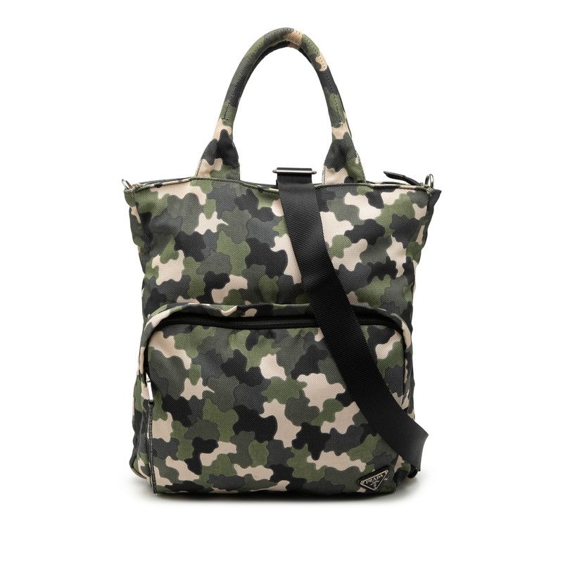 Prada Camouflage Pattern Tote Shoulder Bag 2-Way Green Canvas
