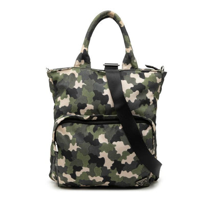 Prada Camouflage Pattern Tote Shoulder Bag 2-Way Green Canvas