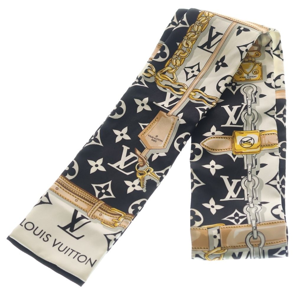Louis Vuitton Bandeau Monogram Confidential Twill Scarf Chain Pattern Black Gold