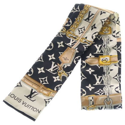 Louis Vuitton Bandeau Monogram Confidential Twill Scarf Chain Pattern Black Gold