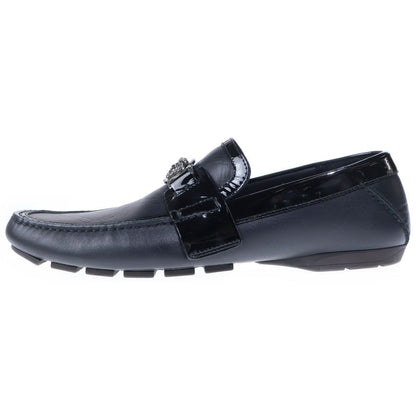 Versace Medusa Buckle Patent Combination Leather Low Cut Shoes Loafers Black
