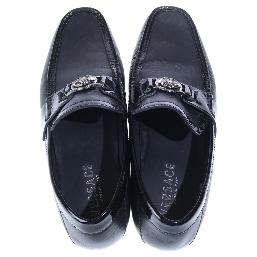 Versace Medusa Buckle Patent Combination Leather Low Cut Shoes Loafers Black — view 4