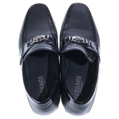 Versace Medusa Buckle Patent Combination Leather Low Cut Shoes Loafers Black — view 4