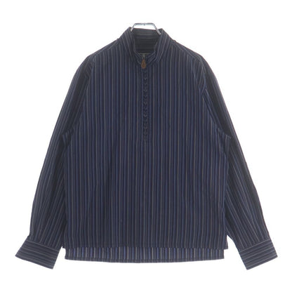 Hermes Striped Allover Stand Collar Half Zip Series Button Long Sleeve Shirt